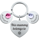 Personalised Engraved Heart with 2 Birthstones Keyring