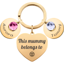 Personalised Engraved Heart with 2 Birthstones Keyring