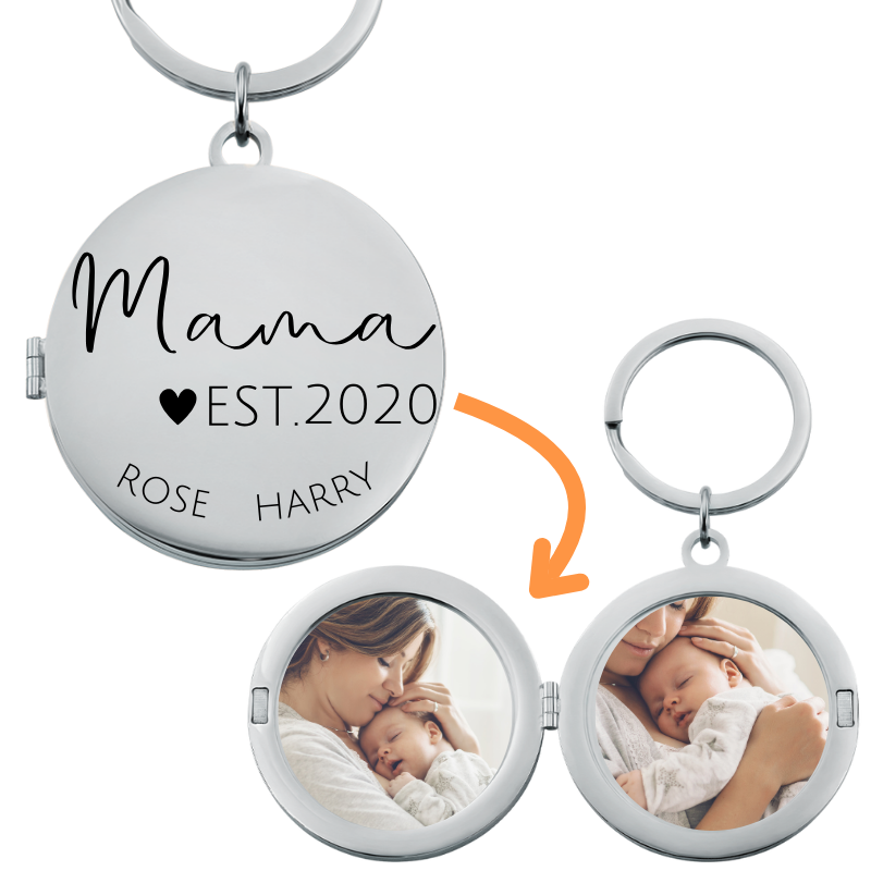 Engraved Circle Locket Keyring for Mum with Children's Names & Date